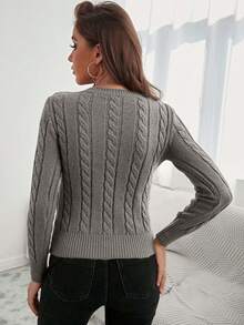 EURMUSE Solid Cable Knit Sweater - Grey - View 2