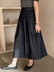 DAZY Falda plisada de mezclilla para niñas preadolescentes - Azul lavado oscuro - Ver 4