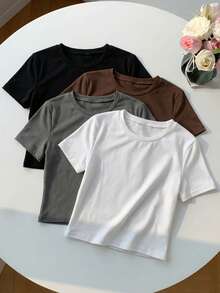 Comfortcana Women's Solid Color Short Sleeve Casual T-Shirt, Minimalist & Fashionable For Everyday - Multicolor - View 9