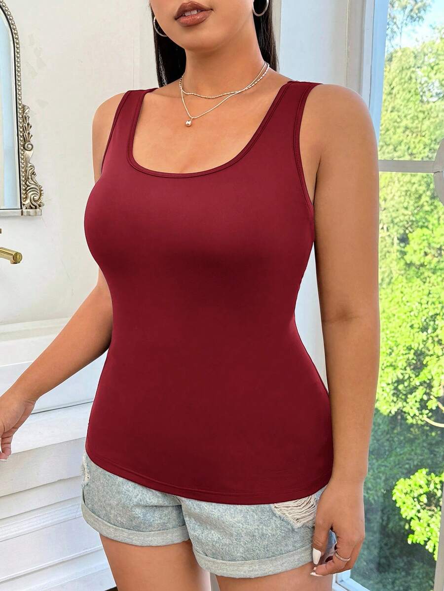 SHEIN EZwear Áo cổ cao không tay dáng rộng màu đỏ rượu vang dành cho nữ. - Màu Đỏ Sâu - Xem 1