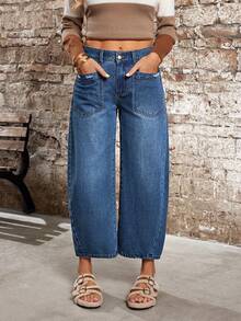 EMERY ROSE Women's Pocket Button Casual Versatile Commuting Flare Leg Jeans - Blue - View 7