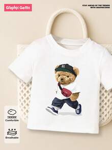GraphicGems 嬰兒男童休閒卡通熊印花上衣