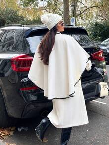 NegzBox 秋冬新款披风羊毛斗篷，百搭优雅，适合女性 - 杏色 - 查看 2