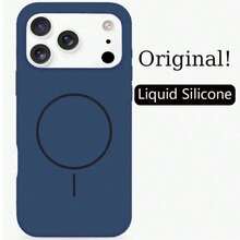 奢华亮泽荧光液态硅胶手机壳，兼容 17 Air 16 15 14 13 12 17 Pro Max Plus，带磁吸软壳 - 寶藍色 - 查看 3