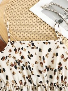 SHEIN 少女休闲梭织长袖衬衫上衣和碎花吊带裙套装 - 棕色 - 查看 6