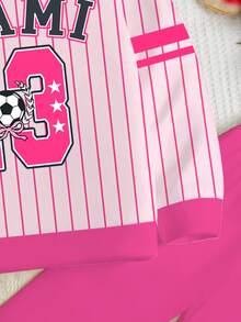 SHEIN 2pcs/Set Young Girl Light Pink Clothes,Autumn Back-To-School Miami Numeric 23 Stripe Sweatshirt And Leggings,Soccer Jersey Style Career Day Outfit - Multicolor - View 5