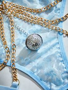 Sexy Lace Chain Bell Crotchless Panties - Baby Blue - View 7