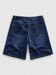 ROMWE MEN Goth Spring/Summer Casual Graphic Men'S Rhinestone Embellished Blue Cross Pattern Denim Bermuda Shorts, Summer - Blue - View 2