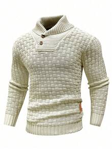 Manfinity Homme Áo len dài tay đơn giản màu trơn cỡ lớn dành cho nam - Màu Khaki - Xem 1