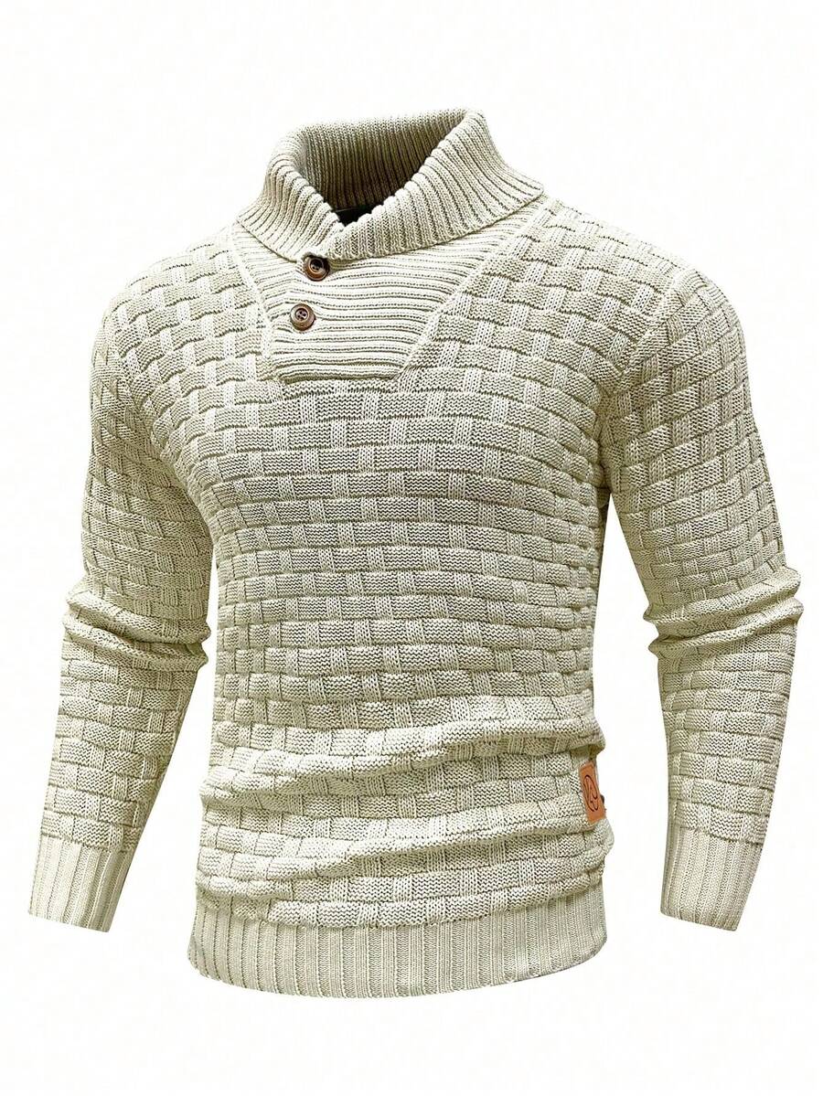Manfinity Homme Áo len dài tay đơn giản màu trơn cỡ lớn dành cho nam - Màu Khaki - Xem 1