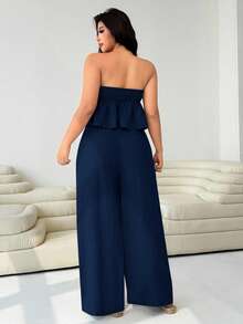 Solflare Bộ đồ 2 mảnh dành cho nữ cỡ lớn, áo hai dây bằng vải cotton lanh màu xanh navy, thích hợp cho kỳ nghỉ. - Màu xanh hải quân - Xem 2