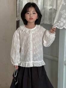 DAZY Camisa casual de manga larga con volantes para niñas, primavera/otoño - Blanco - Ver 5