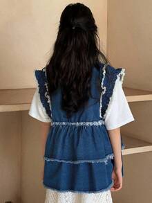 DAZY Girls' Sleeveless Denim Jacket With Bow Decor, Fall Clothes