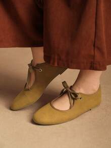 Rosivie 女士休闲百搭通勤简约系带平底鞋 - 駝色 - 查看 2