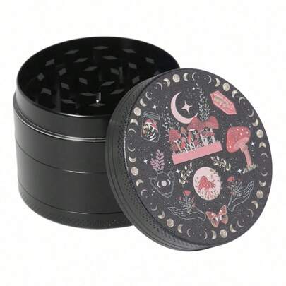 1 cái máy xay cầm tay đa năng bằng hợp kim kẽm hình nấm mặt trăng ma thuật 2 inch, cấu tạo kim loại, kiểu dáng phòng thí nghiệm cổ điển, thiết bị độc đáo.