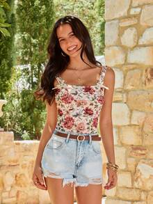 KARISMINA Women's Fitted Lace Knit Camisole, Spring/Summer Floral Tops Rose Top Floral Crop Top Flower Tube Top Summer Crop Tops Women - Multicolor - View 5