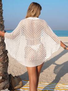 Swim Vcay 女士优雅蝙蝠袖宽松罩衫，春夏款 - 白色 - 查看 3