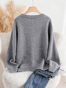 Franclia Plusstorlek Dam Kofta med hjärtdekorationer och pärlknappar, Långärmad, Höst/Vinter/Vår, Alla hjärtans dag - Grå - Visa 2