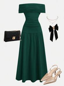 Siren Gaze 女士纯色简约露肩长裙，休闲日常纯色露肩长裙，夏季绿色长裙，女士绿色露肩长裙，夏季纯色长裙，及踝长裙，无肩带长裙，绿色优雅连衣裙，女士露肩长裙，绿色长裙，度假长裙，连体长裙，夏季长裙，女士夏季连衣裙，露肩长裙，女士连衣裙，正式场合女士连衣裙，优雅经典 - 墨綠色 - 查看 7