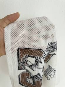 Coolane Women's Spring Concert Outfit Y2K Streetwear Sport Casual Breathable Mesh Graphics Number Pattern White Swing Collar Slim Fit Backless Crop Jersey Tops - Apricot - View 7