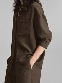 Ontre 女士两件套家居服套装，沙滩度假装长裤+长袖衬衫套装，早午餐装，音乐节套装，优雅女士两件套夏季套装，商务休闲女装 - 棕色 - 查看 3