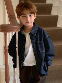 DAZY Toddler Boys' Loose Casual Denim Shacket, Fall - Dark Wash - View 7
