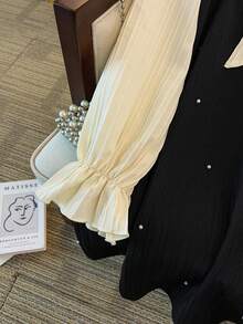 GlowEve CURVE Đầm midi dài tay phối màu dành cho nữ cỡ lớn, trang trí bằng ngọc trai và cổ áo nơ, phù hợp cho mọi mùa. - màu đen - Xem 6