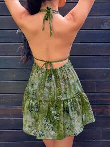 Sunnyshic 女式休闲佩斯利印花露背系带蝴蝶结太阳裙，适合春夏季度假和日常穿着 - 彩色 - 查看 2