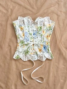 Soleia 性感蕾丝双层修身束身胸衣上衣，镂空刺绣上衣，适合夜间外出、婚礼宾客、秋季、情人节等场合。 - 彩色 - 查看 2