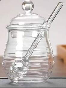 1pc Honey Jar With Dipper And Lid, Glass Honey Pot With 17 Honeycomb Shaped Compartments, Suitable For Home Kitchen, Restaurant, Cafe - Clear - View 8