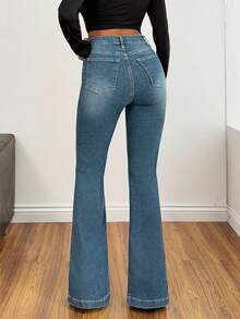 Slim Fit High Waist Flared Comfort Denim Jeans - Dusty Blue - View 2