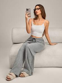 SHEIN 2pcs Women Solid Color Casual Lounge Pants, Winter - Multicolor - View 4