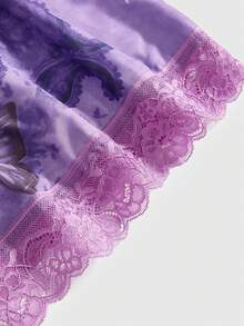 ROMWE Áo hai dây và áo tank top cỡ lớn Fairycore họa tiết bướm đính đá paisley viền ren, áo hai dây cỡ lớn dành cho nữ, áo hai dây màu tím oải hương lãng mạn cổ điển thanh lịch dành cho nữ. - Màu tím - Xem 4