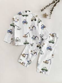 2件套幼儿男童可爱汽车玩具印花长袖上衣和裤子舒适阻燃休闲睡衣