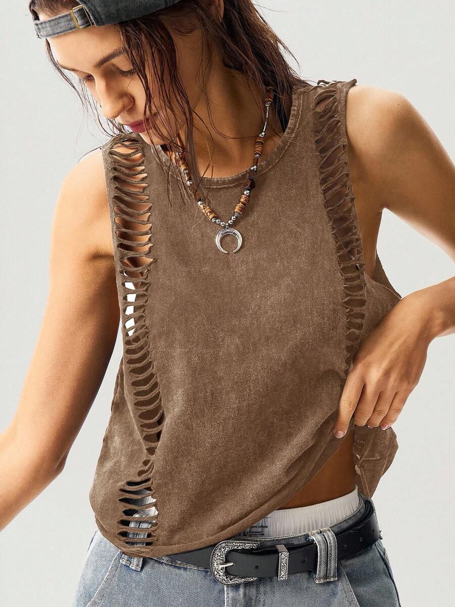 Bohemela Solid Color Knit Cropped Camisole For Women - Brown - View 1