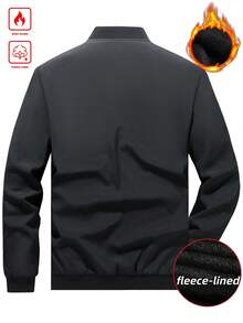 Manfinity Homme 加大码男士纯色棒球领口袋拉链休闲百搭户外长袖外套，秋冬男士冬季外套，男士拉链外套，男士休闲黑色外套 - 深灰色 - 查看 3