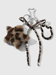 ROMWE Kawaii 1 Y2k Retro Hottie Brown Leopard Print Rhinestone Webbing Bow Acrylic Wing Mirror Double-Sided Star DIY Bone Keychain Bag Pendant, Holiday Gift - Brown-45 - View 11