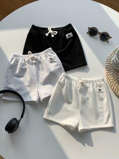 SHEIN 3pcs Baby Boy Elastic Waist Sports Shorts Set With Decorative Ribbon