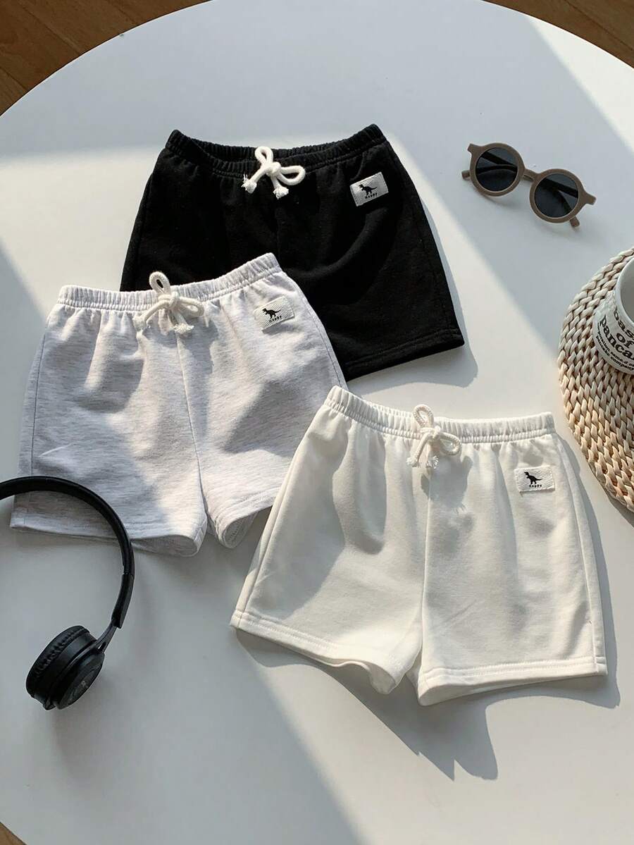 SHEIN 3pcs Baby Boy Elastic Waist Sports Shorts Set With Decorative Ribbon - Multicolor - View 1