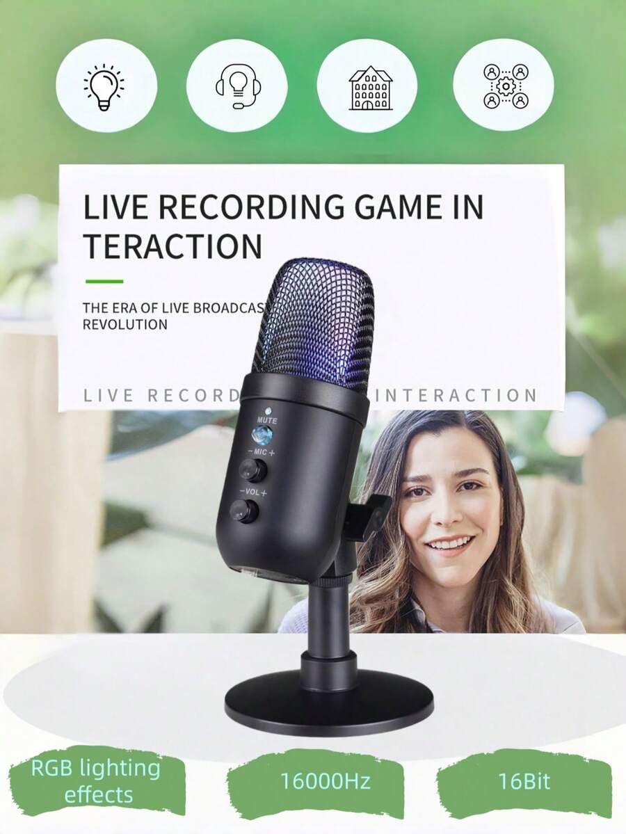 Teckwe USB Microphone Professional Condenser Microphone For Computer Recording Laptop Studio Game Singing Webcast Recording - Black - View 1