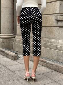 Firerie 女士优雅休闲度假裤，适合春夏穿着，黑白波点针织低腰修身七分裤，适合下午茶、海滩度假、教师装和居家休闲穿着。 - 黑與白 - 查看 2