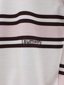 SUMWON Long Sleeve Striped Polo Shirt With Collar Button Placket Crop Fit Casual Horizontal Stripes Pattern Ribbed Cuffs - Multicolor - View 7