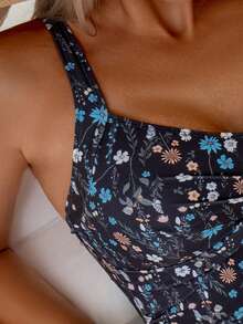 Swim Lushoire 女士夏季度假休闲沙滩印花两件套泳衣，包含可调节肩带露脐上衣和比基尼泳裤 - 彩色 - 查看 5