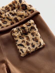 ROMWE MEN Street Life Men's Street Fashion Casual Leopard Patchwork Curved Knife Sweatpants - Brown - View 6