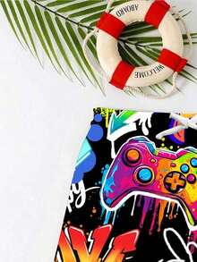 Tween Boy Casual Minimalist Letter & Cartoon Print Swim Trunks, Suitable For Summer