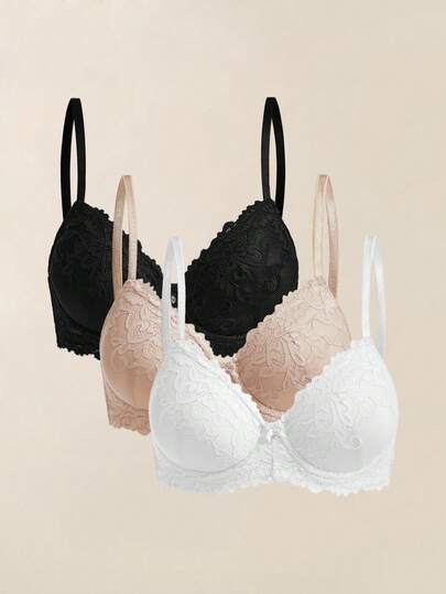 3 st. Enfärgat Spets Underbygel Push-Up BH Underkläder
