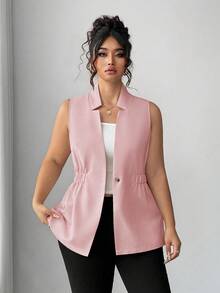 Elenzga Damen Große Größen klassische vielseitige ärmelloser Jacke Weste, Herbst - Pink - Übersicht 5