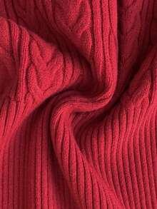 SHEIN Raffinéa Women's Solid Color V-Neck Cable Knit Elegant Waist Cinched Long Sleeve Sweater Dress, Suitable For Autumn/Winter Parties And Events Red Long Sleeve Dress Ribbed Dress Long Tight Dress Red Bodycon Dress Sexy Red Dress Women - Red - View 6