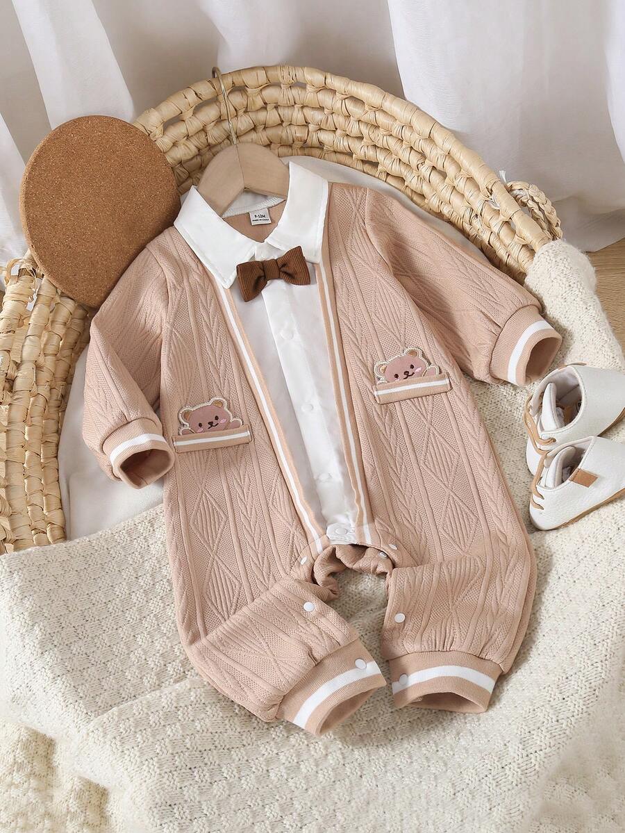 SHEIN Baby Boy Autumn New Gentleman Style 2 In 1 Jumpsuit - Brown - View 1