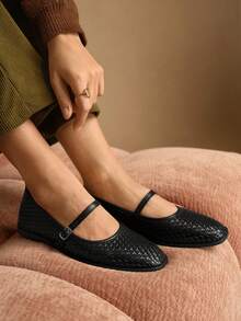 Rosivie Ballerines casual polyvalentes pour le travail avec boucle pour femmes - Noir - Voir 2